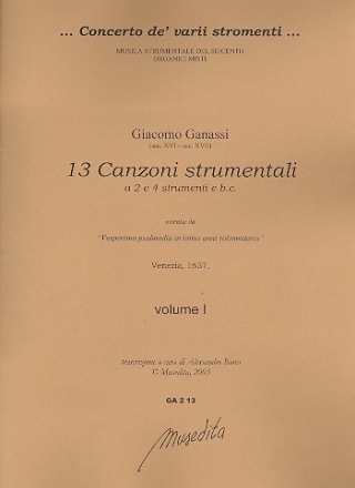 13 Canzoni strumentali Band 1 fr 2-4 Instrumente und Bc Partitur und Stimmen (Bc nicht ausgesetzt)