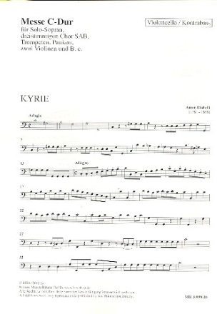 Messe C-Dur fr Sopran, gem Chor, 2 Trompeten, 2 Violinen, Pauken und Bc Violoncello/Kontrabass