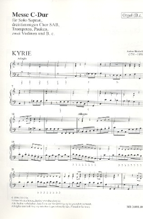 Messe C-Dur fr Sopran, gem Chor, 2 Trompeten, 2 Violinen, Pauken und Bc Orgel