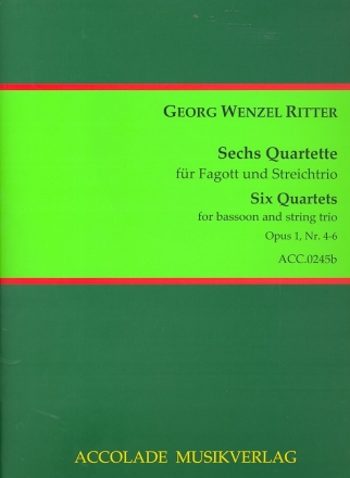 6 Quartette op.1 Band 2 (Nr.4-6) fr Fagott, Violine, Viola und Violoncello Partitur und Stimmen