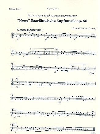 Neue saarlndische Zupfmusik op.66 fr Zupforchester Mandoline 1
