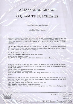 O Quam tu pulchra es for soprano and Bc score