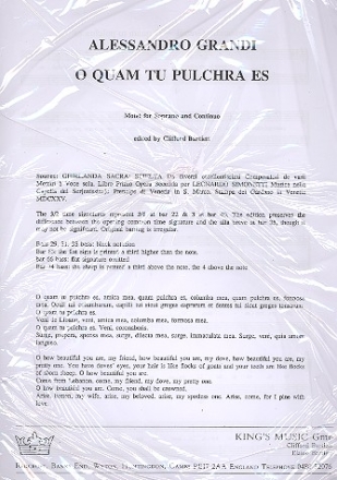 O Quam tu pulchra es for soprano and Bc score