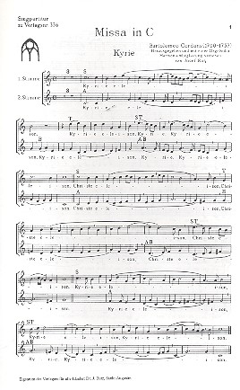 Missa C-Dur fr 2-stimmigen Chor (SA oder ST/AB) und Orgel (Haemonium) Chorpartitur