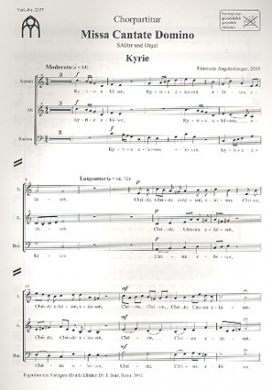 Missa cantate Domino fr gem Chor (SABar) und Orgel Chorpartitur