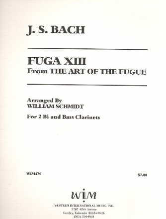 Fuga no.13  from Art of the Fugue for 3 clarinets (2 bb clarinets and bass clarinet) score and parts