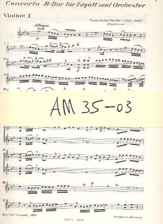Konzert B-Dur fr Fagott und Orchester Stimmensatz: Harmonie und Streicher (3-3-2-2-1)
