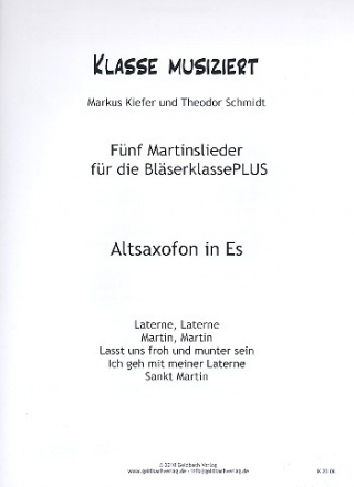 Martinslieder fr die Blserklasse PLUS Altsaxophon