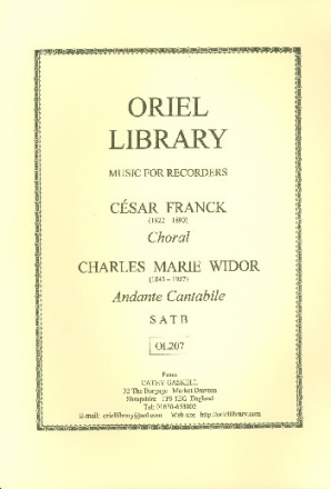 Choral  and  Andante Cantabile (Widor) for 4 recorders (SATB) score and parts