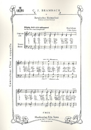 Bergisches Heimatlied fr gem Chor a cappella Partitur