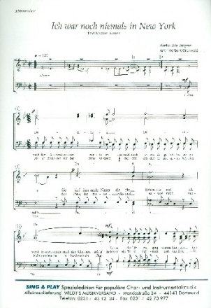 Ich war noch niemals in New York fr Mnnerchor und Klavier Chorpartitur
