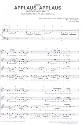 Applaus Applaus fr gem Chor und Klavier Partitur