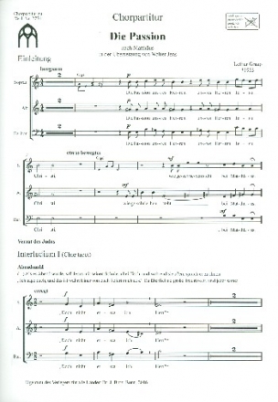 Die Passion nach Matthus fr Sprecher, gem Chor (SAM) und Orgel Chorpartitur