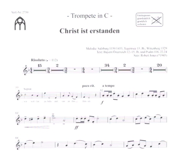 Christ ist erstanden fr gem Chor und Orgel (Trompete und Gemeinde ad lib) Trompete