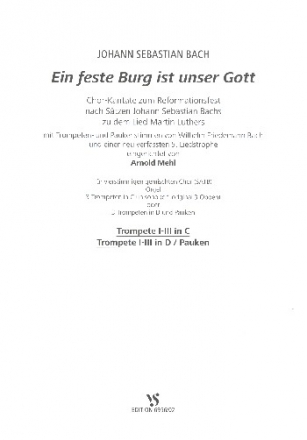 Eine feste Burg ist unser Gott fr gem Chor, Trompeten, Pauken und Orgel Spielpartitur Trompeten und Pauken