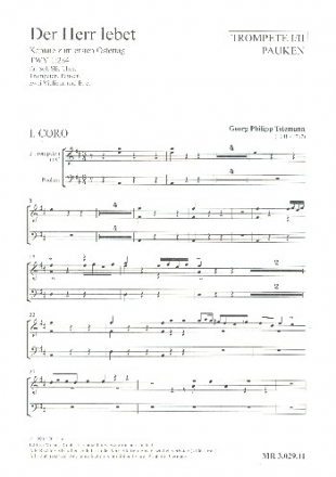 Der Herr lebet TWV1:284 fr Soli, gem Chor und Instrumente Harmoniestimmen (3 Spielpartituren Trompeten und Pauken)