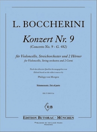 Konzert B-Dur Nr.9 G482 fr Violoncello, Streichorchester und 2 Hrner Stimmensatz