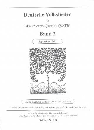 Deutsche Volkslieder Band 2 fr 4 Blockflten (SATB) Sopranblockflte