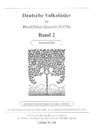 Deutsche Volkslieder Band 2 fr 4 Blockflten (SATB) Tenorblockflte