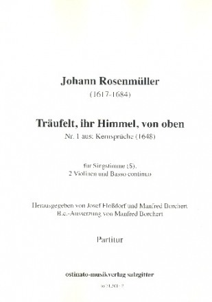 Trufelt ihr Himmel von oben fr Sopran, 2 Violinen und Bc Partitur ohne Umschlag