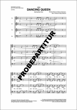 Dancing Queen f�r gem Chor und Klavier Klavierpartitur