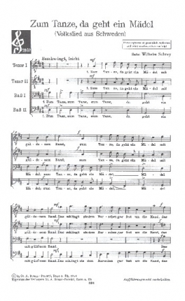 Zum Tanze da geht ein Mdel fr Mnnerchor  cappella Partitur