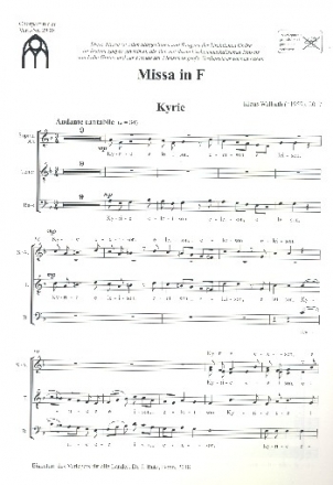 Missa in F fr gem Chor nd Orgel (Instrumente ad lib) Chorpartitur