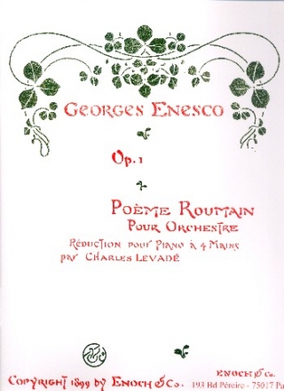 Pome roumain op.1 pour orchestre pour piano  4 mains partition