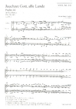 Jauchzet Gott alle Lande fr Sopran (Chor unisono), 2 Violinen und Bc 2 Spielpartituren Violine 1/2