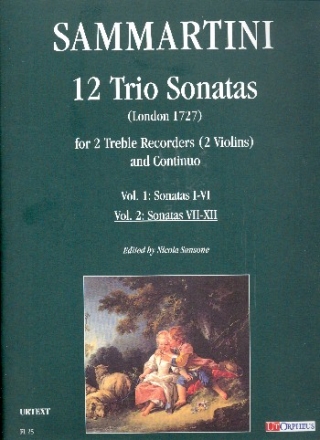 12 Trio Sonatas vol.2 (no.7-12) for 2 treble recorders (violins) and Bc score and parts (Bc not realised)