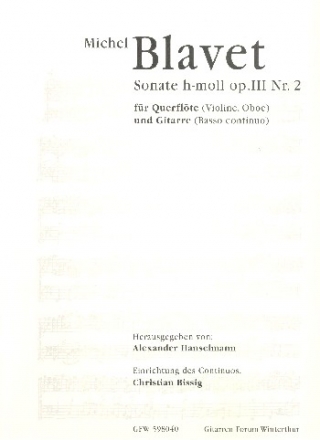 Sonate h-Moll op.3,2 fr Flte (Violine/Oboe) und Gitarre (Bc) Partitur und Stimmen (Bc ausgesetzt)