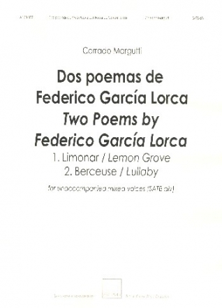 2 Poemas de Federico Garca Lorca for mixed chorus a cappella score (en/sp)