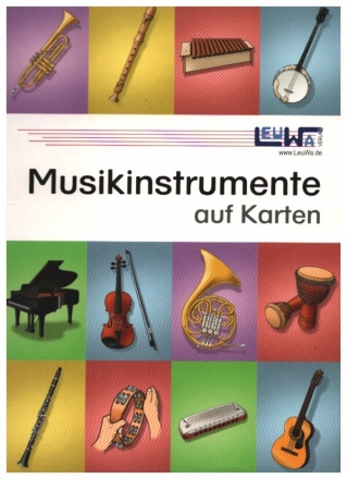 Musikinstrumente auf Karten Technisch genau gezeichnete Musikinstrumente mit den Instrumentennamen und Instrumentengruppen