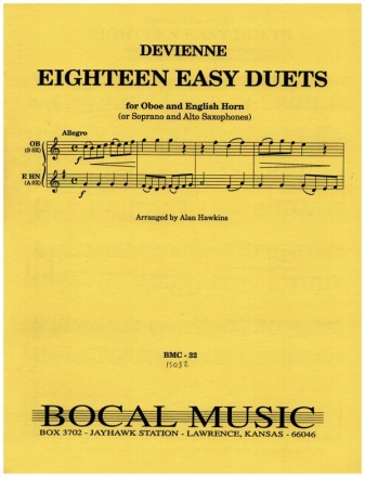 18 Easy Duets for oboe and english horn (soprano and alto saxophones) performance score