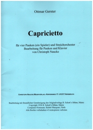 Capricietto fr 4 Pauken (ein Spieler) und Streichorchester Klavierauszug mit Solostimmen