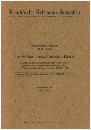 Ihr Vlker, bringet her dem Herrn TVWV1:920 fr Soli, gem Chor, 2 Violinen, Viola und Bc Partitur