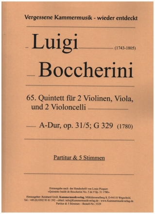 Streichquintett A-Dur Nr.65 op.31/5 G329 fr 2 Violinen, Viola und 2 Violoncelli Partitur und Stimmen