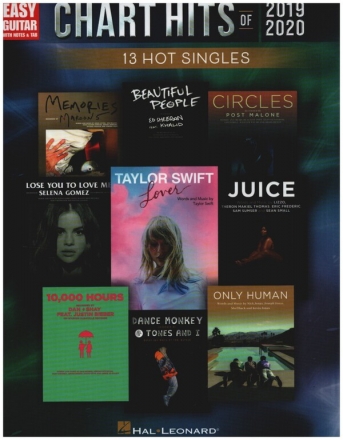 Chart Hits of 2019-2020 for easy guitar with notes and tab