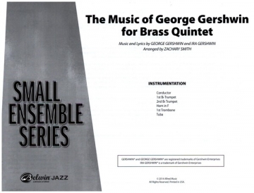 The Music of George Gershwin for brass quintet score