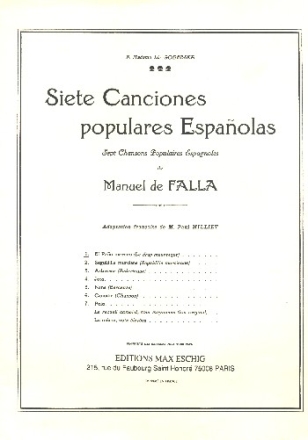 El pano moruno pour voix moyenne et piano (sp/fr) 7 chansons populaires espagnoles no.1
