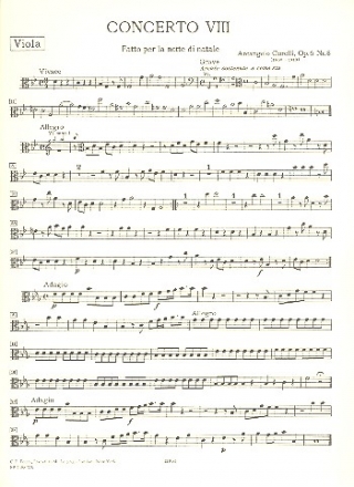 Concerto grosso g-Moll op.6,8 fr 2 Violinen, Violoncello, Streicher und Bc Viola