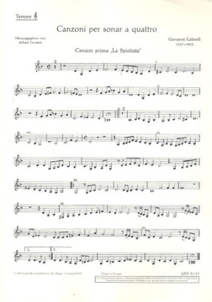 Canzoni fr beliebige Instrumente (SATB), Basso continuo ad libitum Einzelstimme - Tenore, Violin-Schlssel