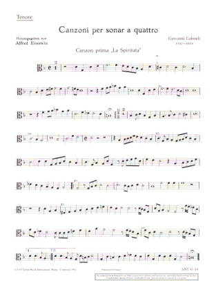 Canzoni fr beliebige Instrumente (SATB), Basso continuo ad libitum Einzelstimme - Tenore, Alt-Schlssel