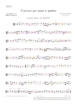 Canzoni fr beliebige Instrumente (SATB), Basso continuo ad libitum Einzelstimme - Tenore, Alt-Schlssel
