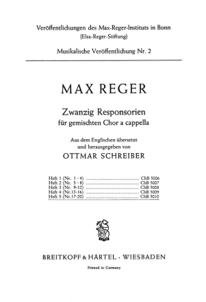 20 Responsorien Band 5 (Nr.17-20) fr Chor a cappella Partitur