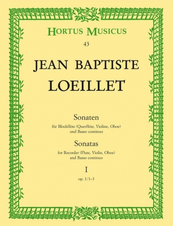 Sonaten op.1 Band 1 (Nr.1-3) fr Blockflte (Flte, Violine, Oboe) und Bc