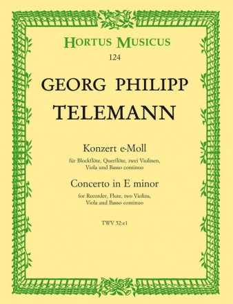 Konzert e-Moll TWV52:e1 fr Altblockflte, Flte, 2 Violinen, Viola und Bc,  Partitur