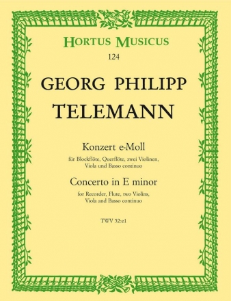 Konzert e-Moll TWV52:e1 fr Altblockflte, Flte, 2 Violinen, Viola und Bc,  Partitur