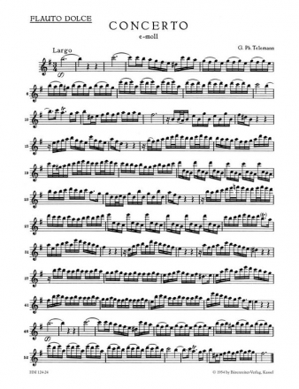 Konzert e-Moll für Altblockflöte, Flöte und Streicher Altblockflöte -Stimme