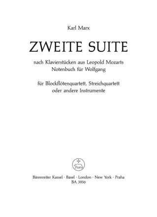 Suite Nr.2 nach Klavierstcken von L. Mozart fr 4 Blockflten (SATB) oder Streicher Partitur und 6 Stimmen